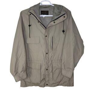 Vintage Eddie Bauer Men's Large Jacket Parka Hood Cream‎ Full Zip Utility Hiking